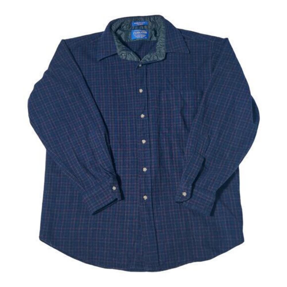 Vintage Wool Pendleton Lodge Long Sleeve Button-Down – Blue Plaid, Size Large